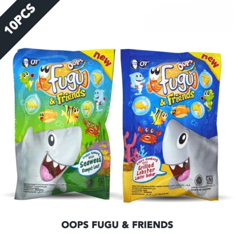 Crackers snack oops Fugu and friends (10pcs x 12 gr) cemilan enak dan murah