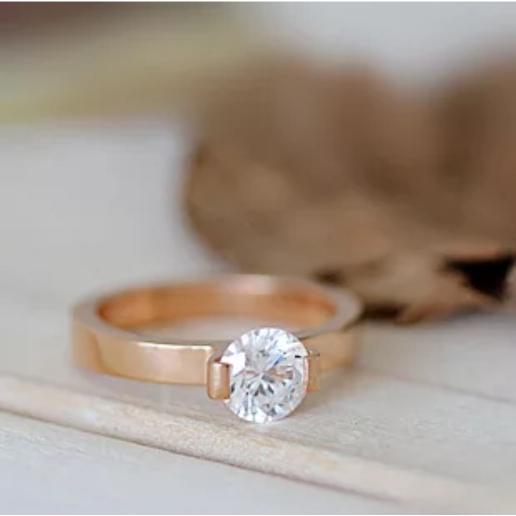 Cincin Permata Artifisial Model Bingkai Segitiga Warna Rose Gold, Gold dan Silver