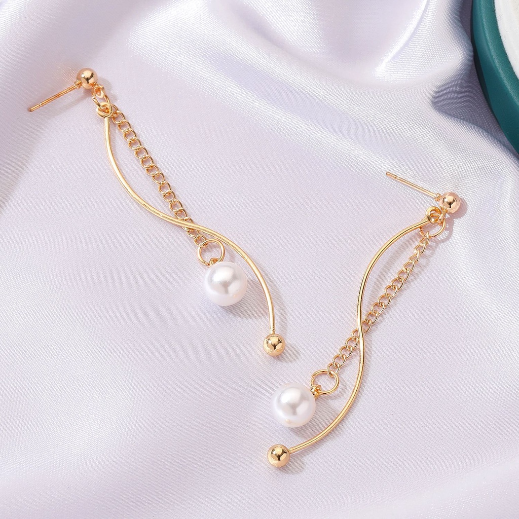 Temperament super fairy tassel wave pearl earrings elegant small fragrance creative long earrings exquisite earrings trend