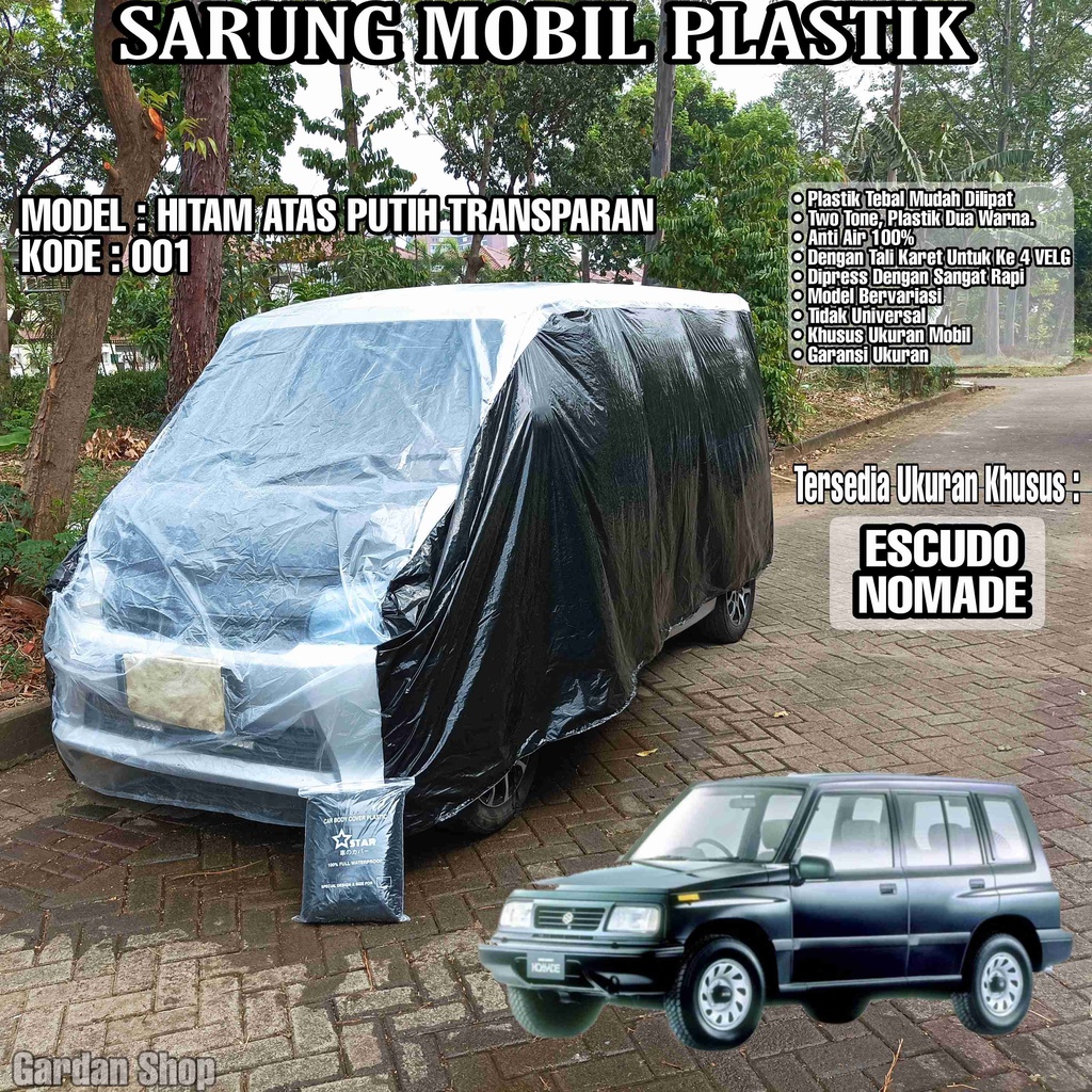 Sarung Mobil Plastik ESCUDO NOMADE Hitam Atas Putih Transparan Full Anti Air