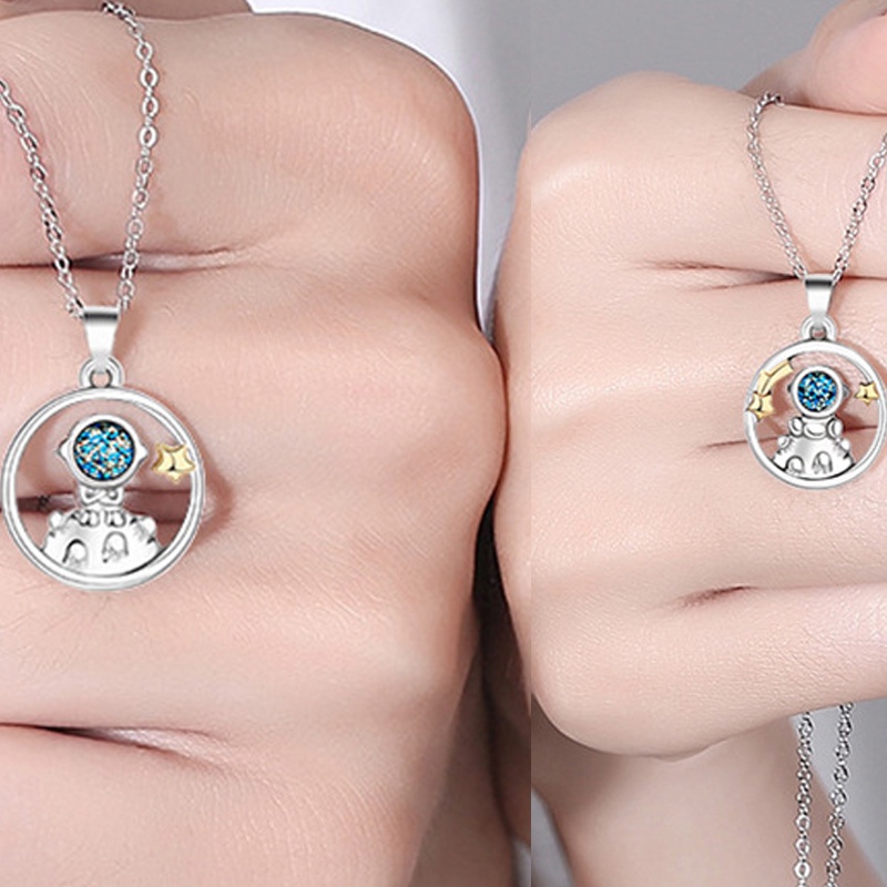 2pcs Kalung Liontin Bentuk Hati Tanduk Astronot Magnetik Untuk Hadiah Valentine