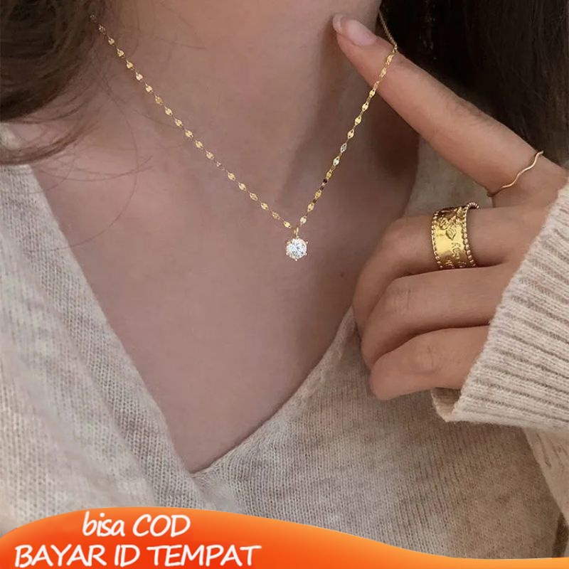 COD❤️ Kalung Wanita Korea Fashion Zirkon Anti Karat dan Anti Luntur Sederhana Temperamen Klavikula Rantai Aksesoris Fashion Murah Impor