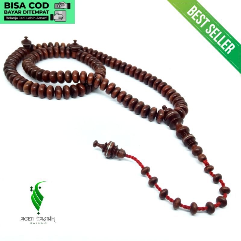 Tasbih Kayu Galih Nagasari Pipih Super Size 7mm x 12mm, Tasbih Muslim 99 Butir, Tasbih Antik, 100% ORIGINAL!!