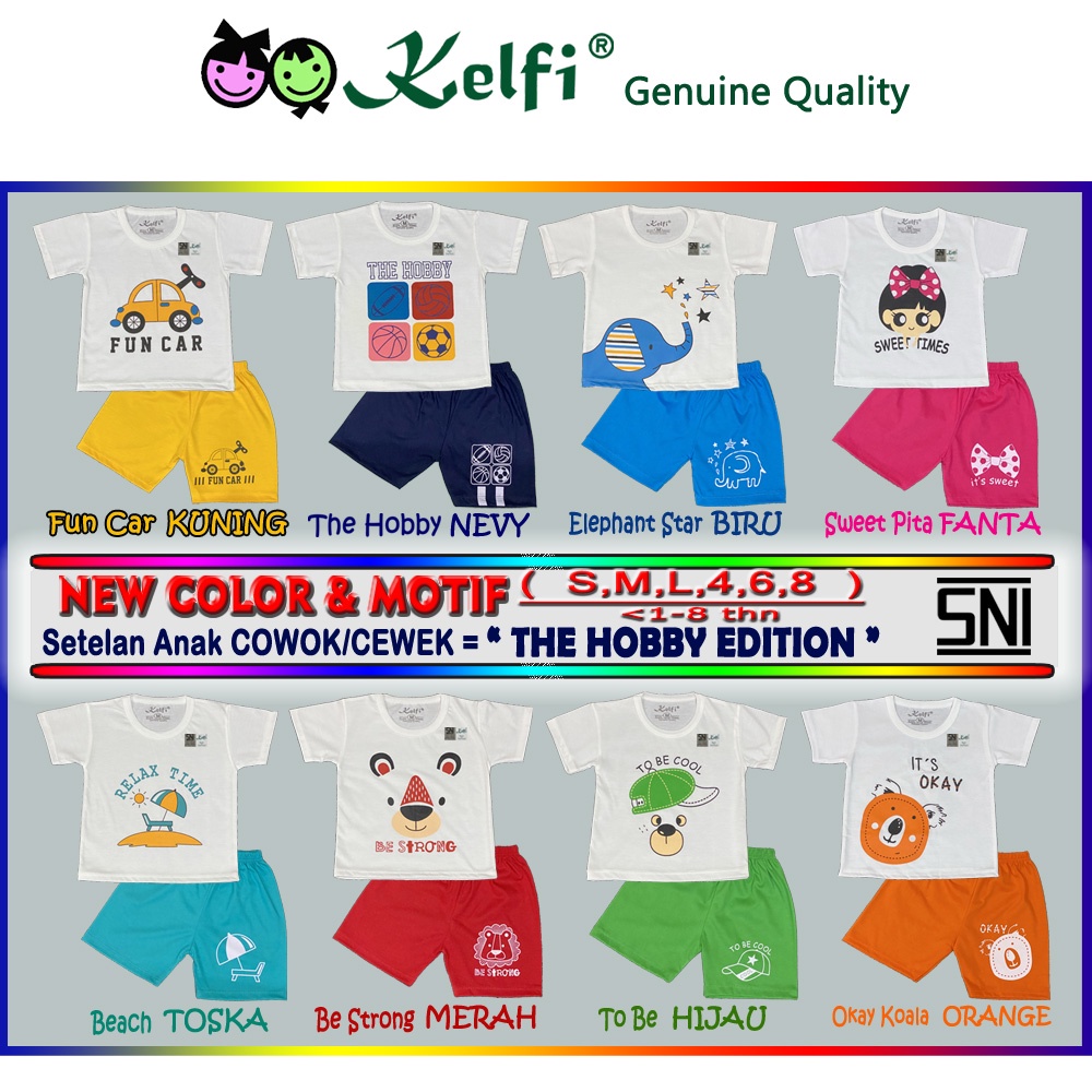 PROMO 10.10 KELFI SETELAN KOMBINASI / SET BAJU ANAK UNISEX COWOK/CEWEK USIA 1- 8 TAHUN &quot;THE HOBBY EDITION&quot;