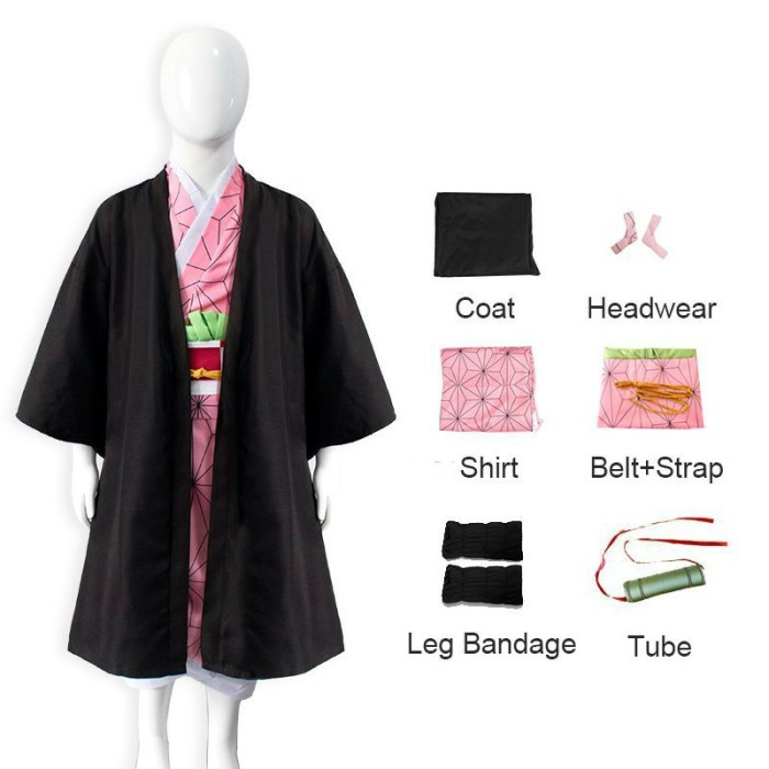 Kostum Demon Slayer Lengkap Paket Baju Cosplay Anime Tanjiro Nezuko Costume Anak Tanggung Dewasa