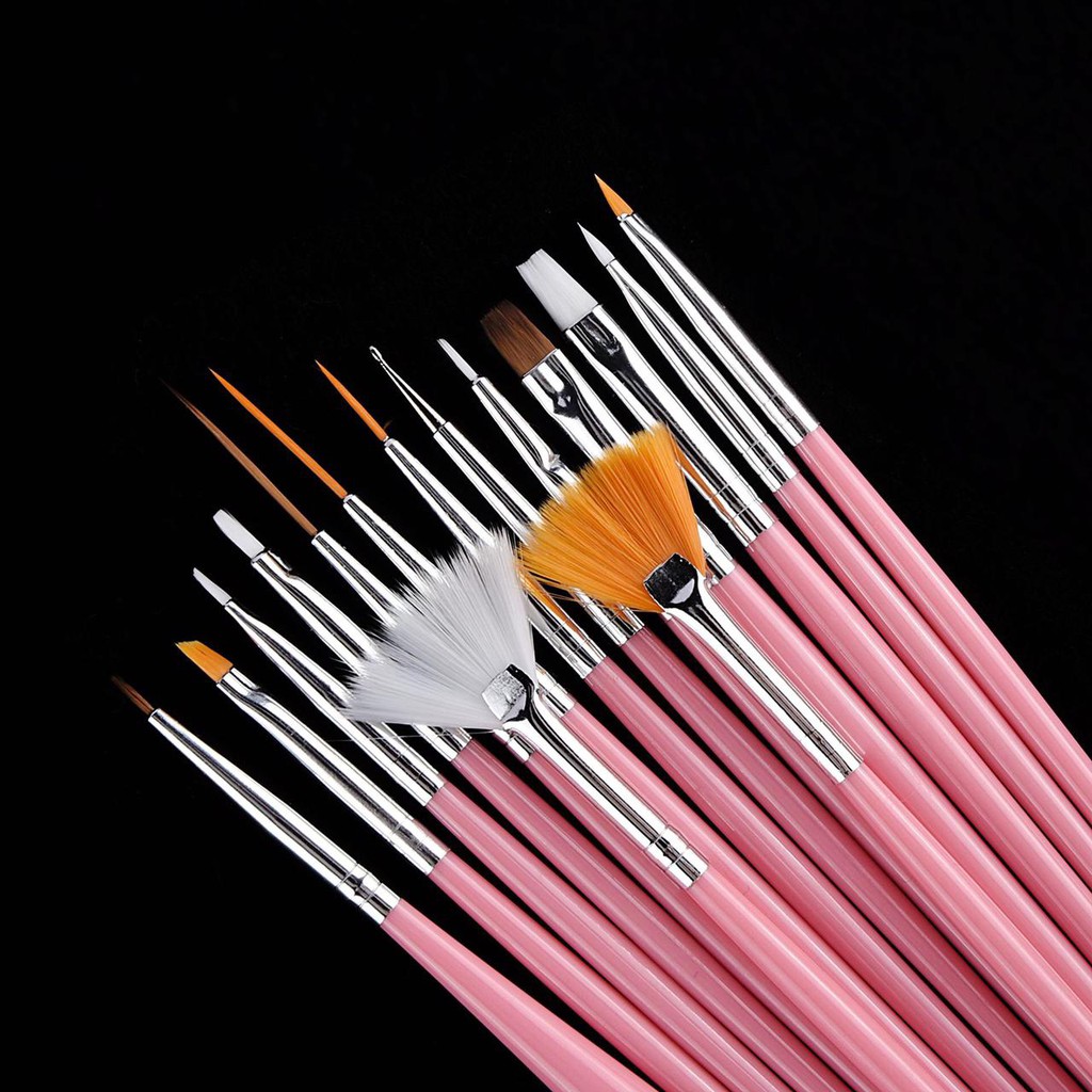 ~AB~ Brush set 15 pcs Dotting Pen 5 pcs Kuas Nail Art Penghias Kuku Bundle