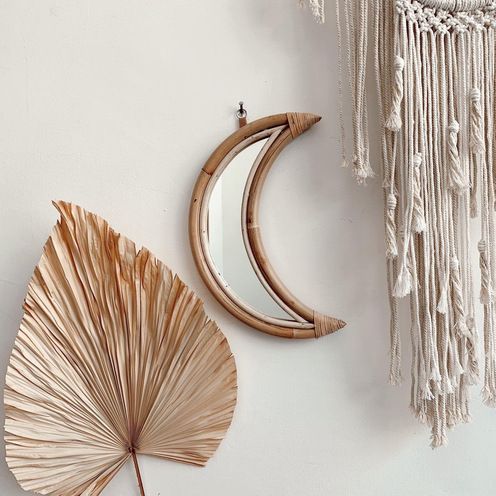Jual RATTAN MOON MIRROR (Hiasan Dinding Rotan Cermin Berbentuk Bulan