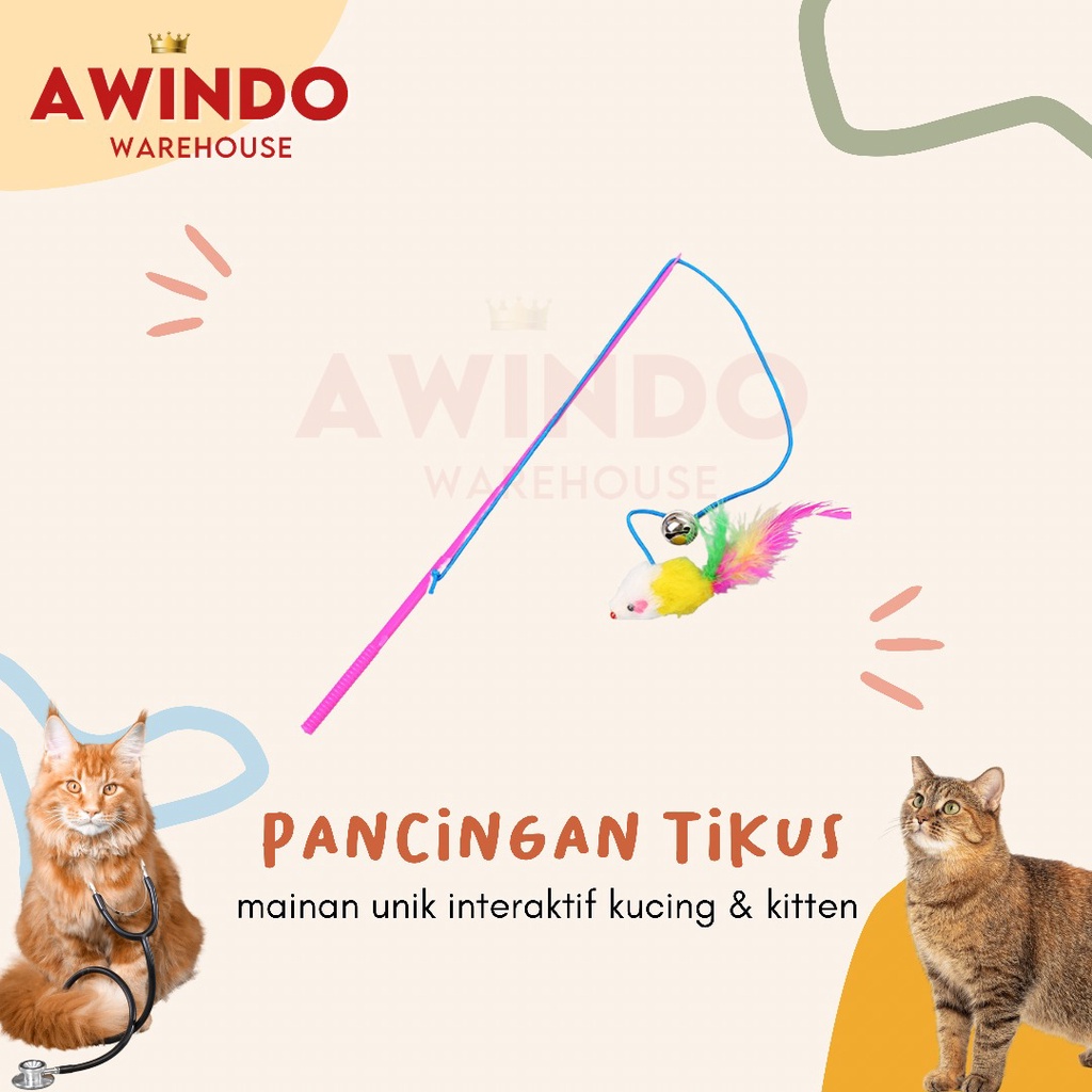 PANCINGAN TIKUS - Mainan Kucing Pancing Tikus Bulu Lonceng Cat Toy