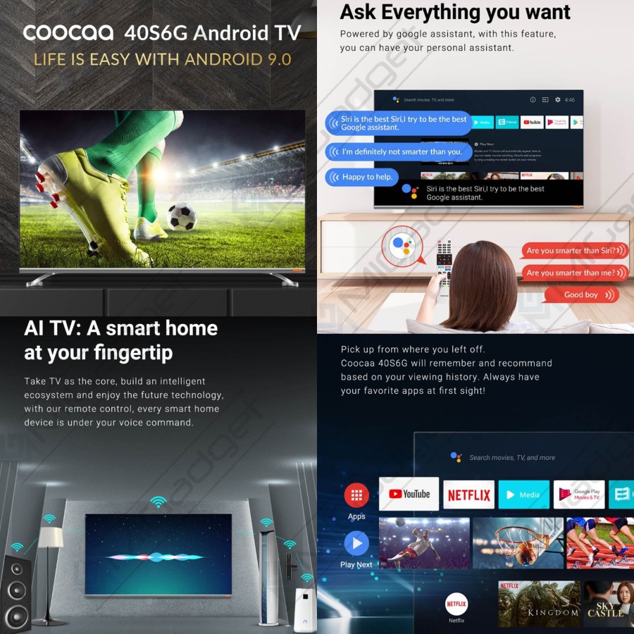 COOCAA LED TV 40 inch SMART TV ANDROID Pie 9.0 40S6G Full HD WiFi