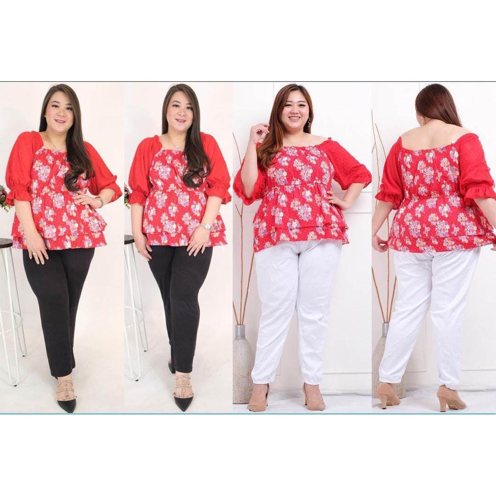 Mira Top / Baju Atasan Blouse Sabrina Wanita Cewek JUMBO BIG SIZE Motif Bunga
