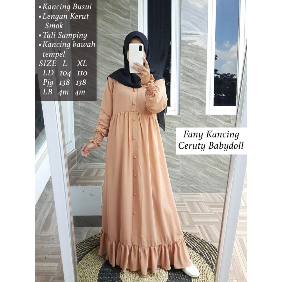 Gamis Ceruty Polos Rumbai Kancing