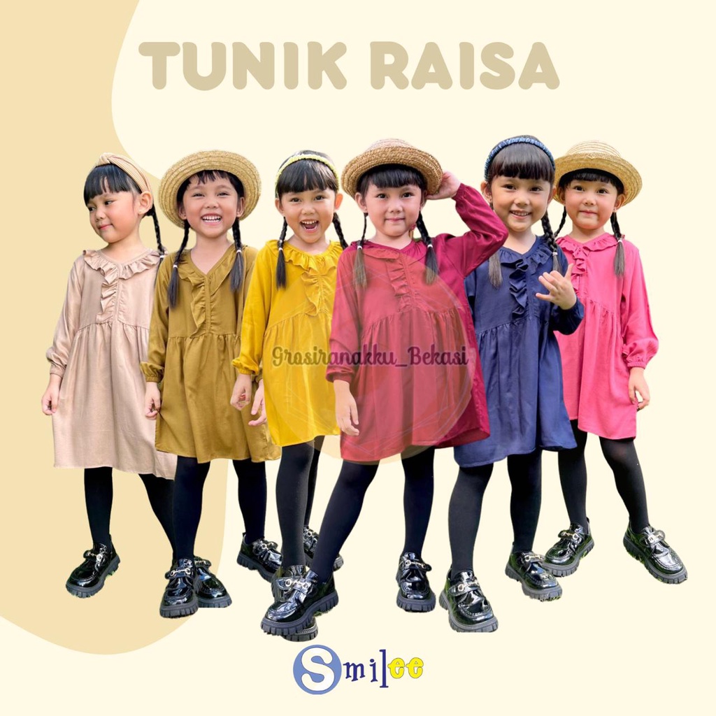 Tunik Anak Raisa Smilee Rayon  Mix Warna Size 2-10 Tahun