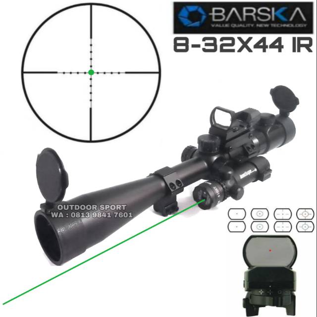 Telescope Barska 8-32x44 IR Mil-Dot With Holosight Red Green Dot + Green Laser Scope | Teleskop