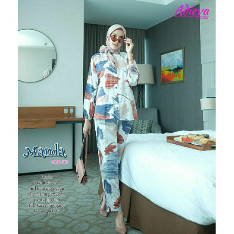 Set Baju Setelan Rayon Motif Adem Nyaman Etnik Baju Tidur Pajamas Babydoll Piyama Lengan Panjang