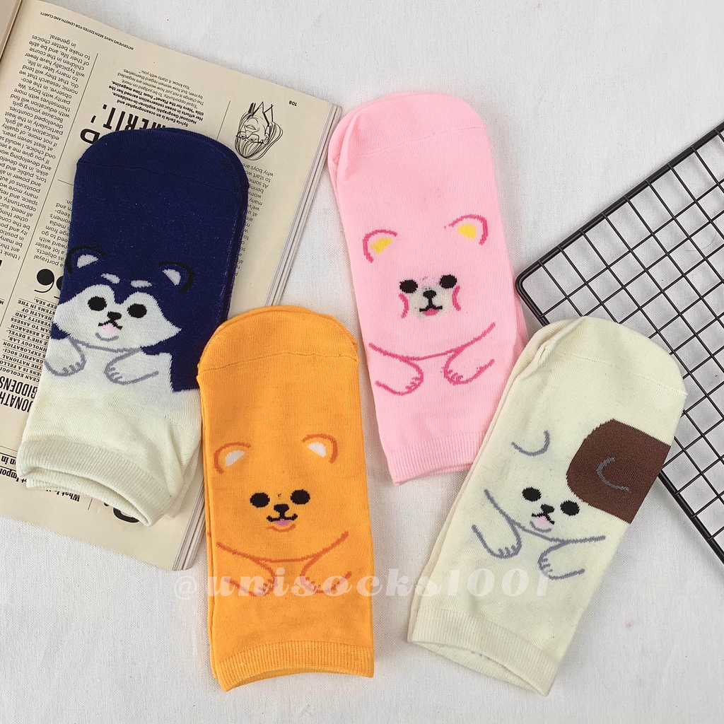 Import Kaos kaki pendek cewe wanita motif tebal lucu karakter pendek woman socks ankle sock tebal bermotif kualitas premium-DOG FACE C2
