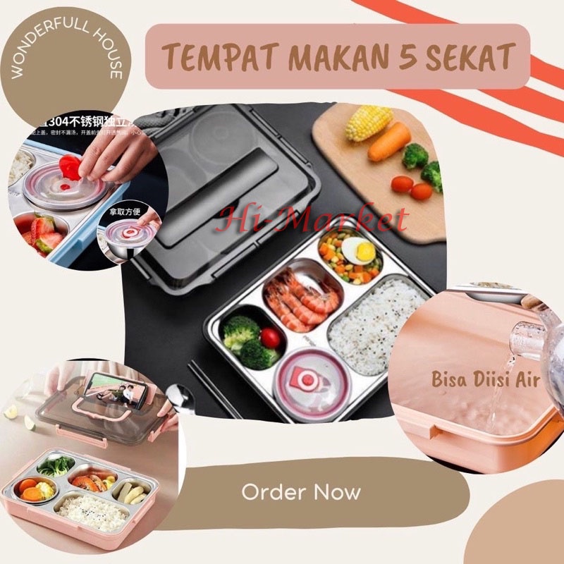 BEKAL MAKAN STAINLESS/TAHAN PANAS BENTO LUNCH BOX/ KOTAK MAKAN TERSEDIA 4SEKAT &amp; 5SEKAT DAN TAS BEKEL