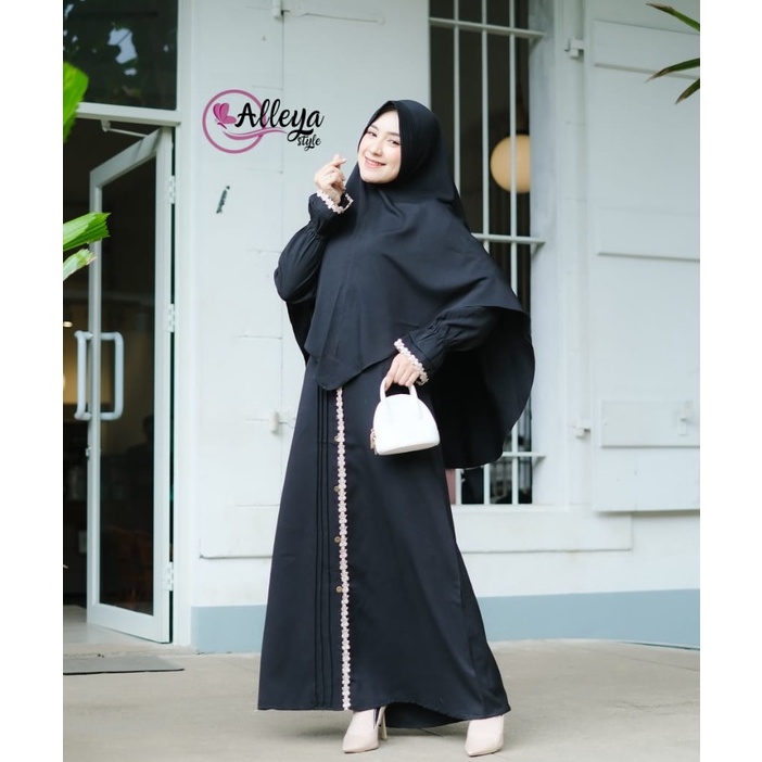 Gamis set khimar SHANUM ORI ALEYA DAN FATHIA polos renda muslim wanita cod murah lembut adem