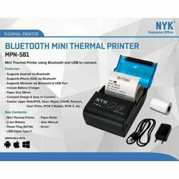 Printer Mini Bluetooth Thermal NYK MPN-581 58mm Label/Kasir/Pos Bisa IOS/Android/Windows