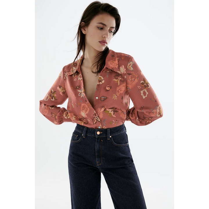Blouse atasan casual import BrickRed Retro Flowers korea style merah bunga