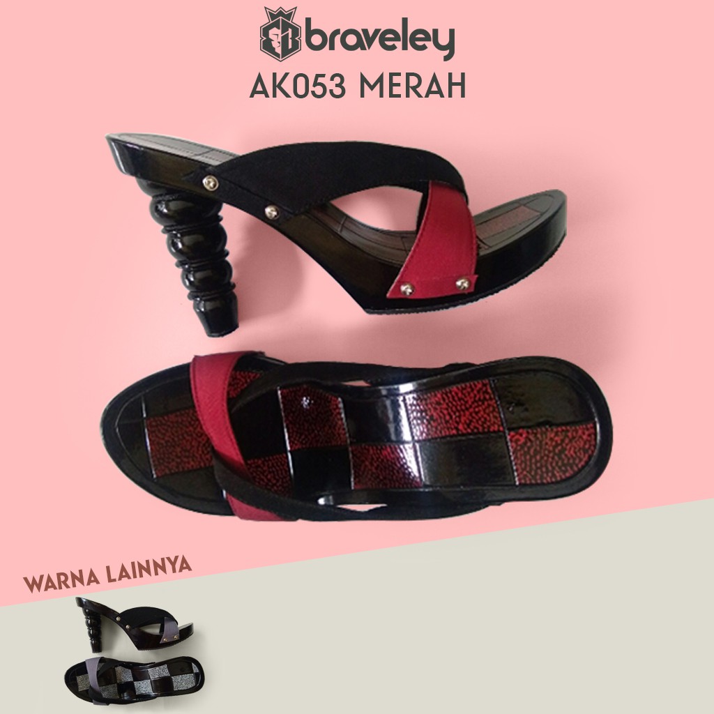 SANDAL KELOM WANITA MODERN HAK 10 CM KELOM GEULIS TASIK ETNIK KAYU MURAH AK053