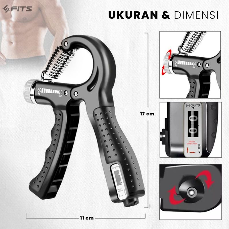 Adjustable Handgrip 60 kg Hand grip counter alat fitness melatih kekuatan otot tangan-5-60 Grey+counter