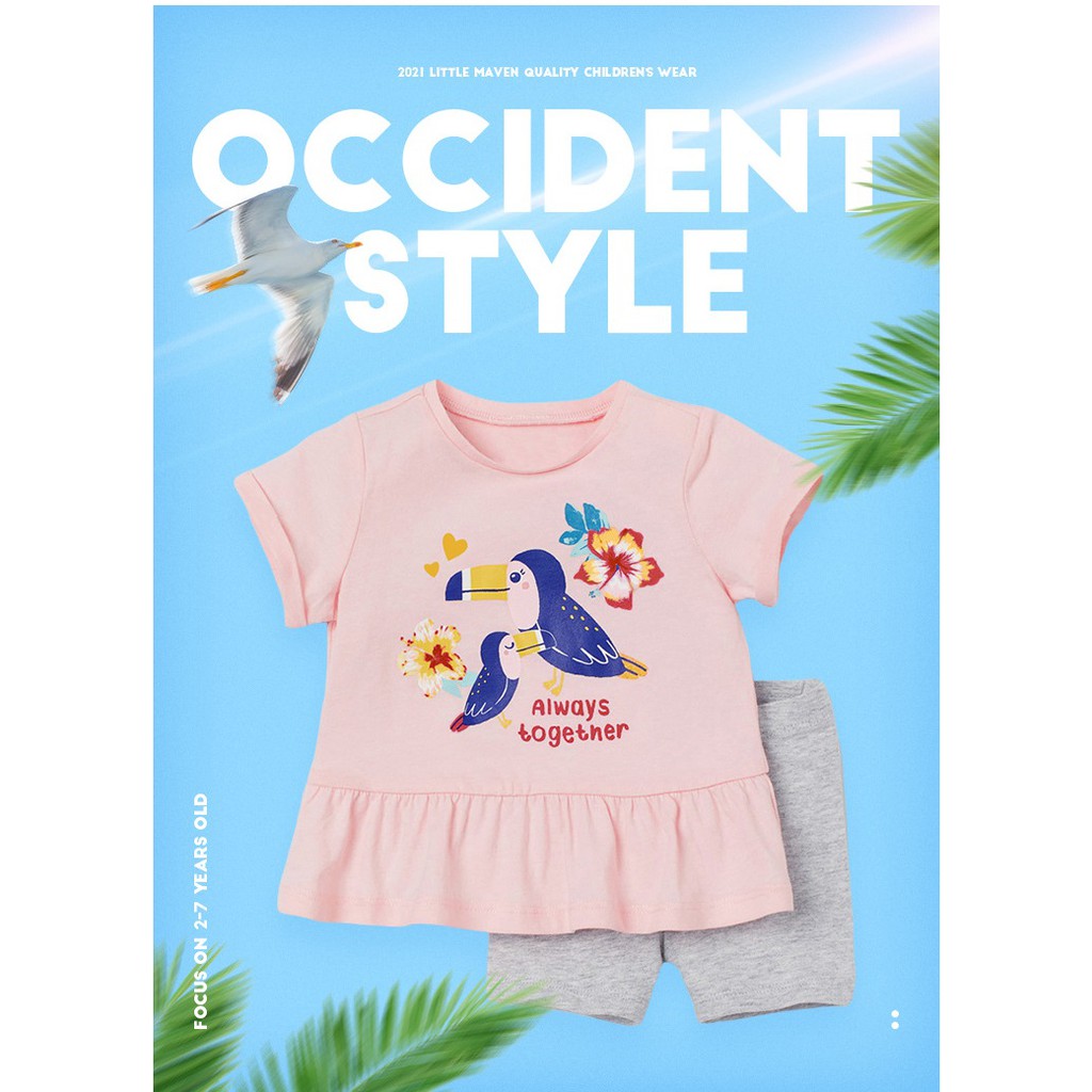 Little Maven Set Toodler Setelan Anak Cewek PINK BURUNG 20619