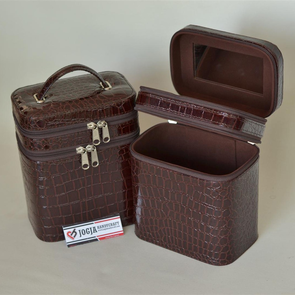 Glossy Brown Croco Tas Kosmetik Tempat Makeup Beauty Case Box Make Up Case