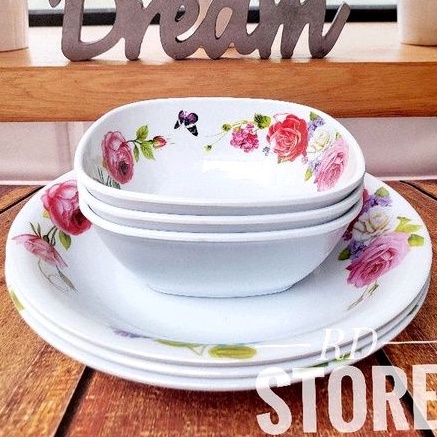 PROMO 6.PCS ISI 3.PIRING MAKAN DAN 3.MANGKOK SAYUR BAHAN MELAMINE MOTIF TEBAL DAN KUAT