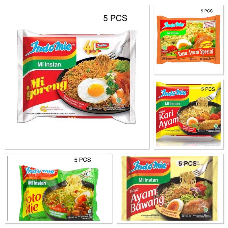 

Indomie goreng Indomie kuah soto / kari ayam /ayam spesial /ayam bawang 5 PCS