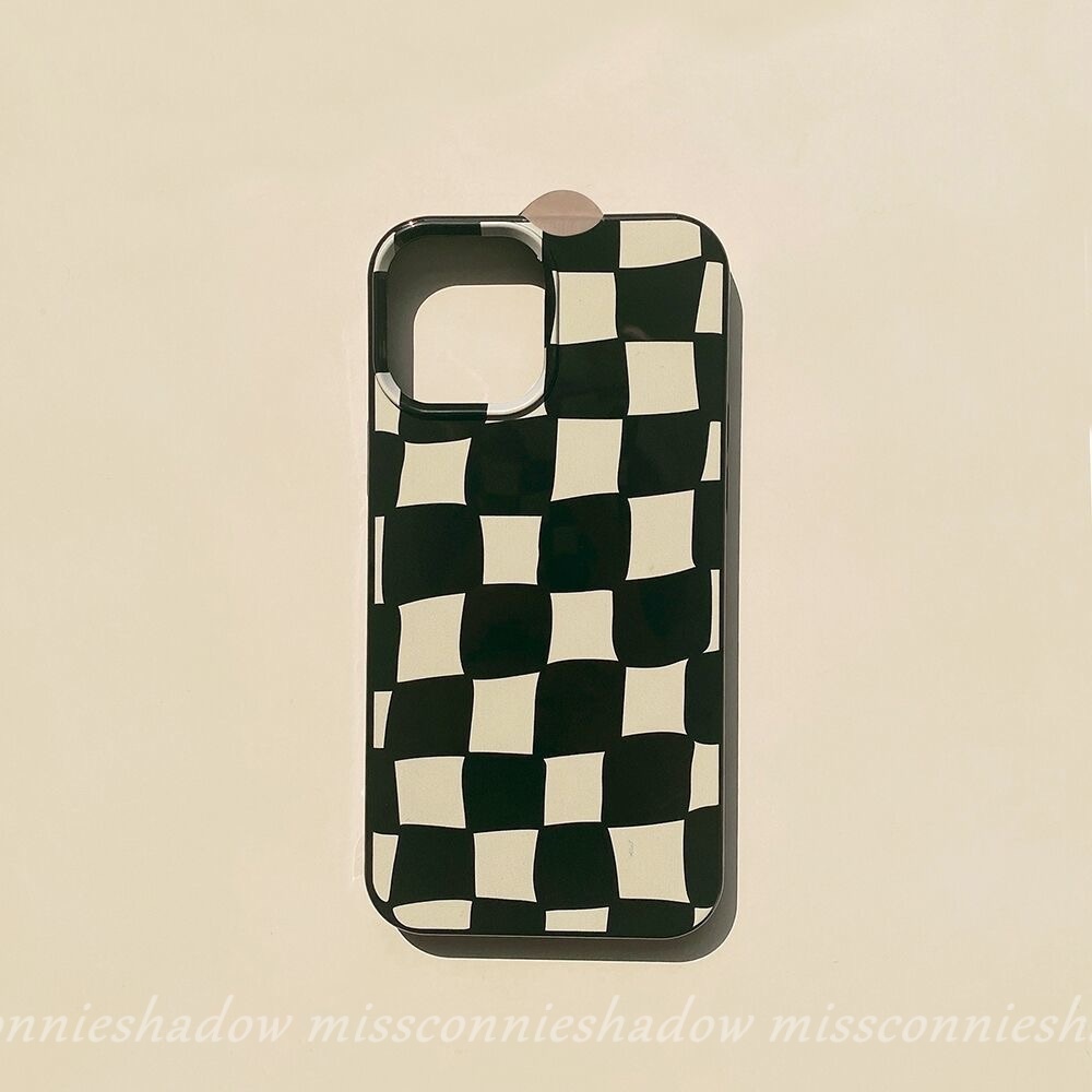 Soft Case Bahan tpu Motif Kotak Hitam Dan Putih Untuk iPhone 11 13 12 Pro Max XR X XS Max 7 8 Plus SE 2020