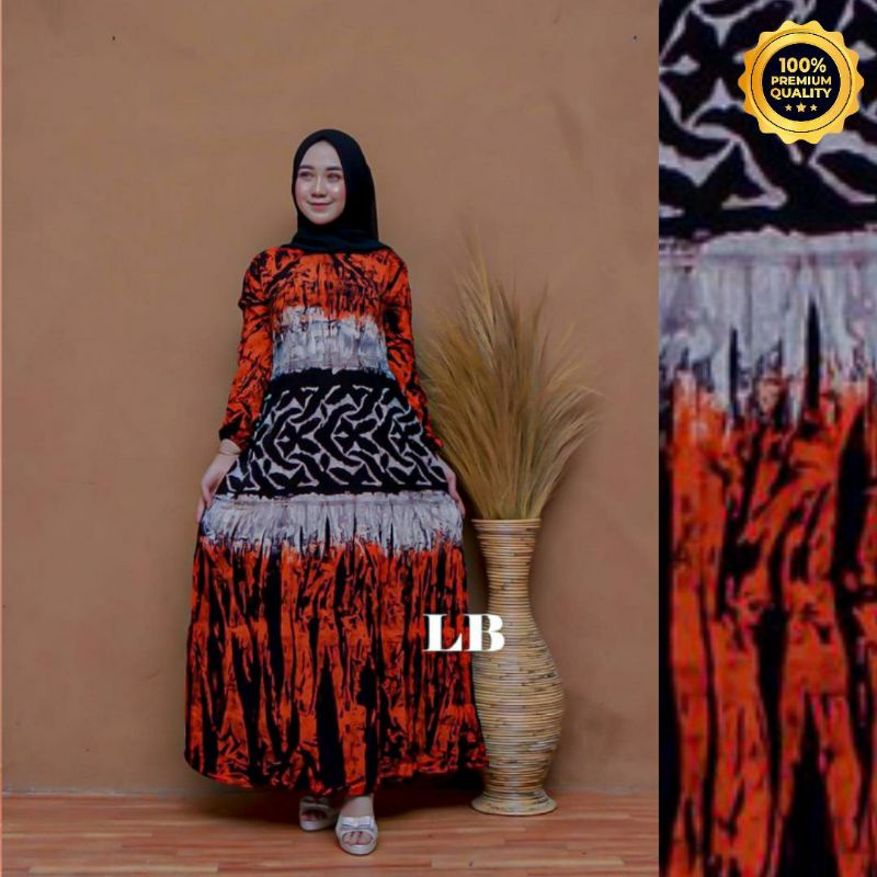 Gamis Twill Rayon Malaman Terbaru Kekinian Busui | Gamis Tiedye NEW-AKAR ORANGE