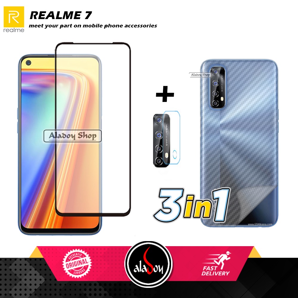 PAKET 3 IN 1 Tempered Glass Layar Realme 7 Free Tempered Glass Camera dan skin Carbon