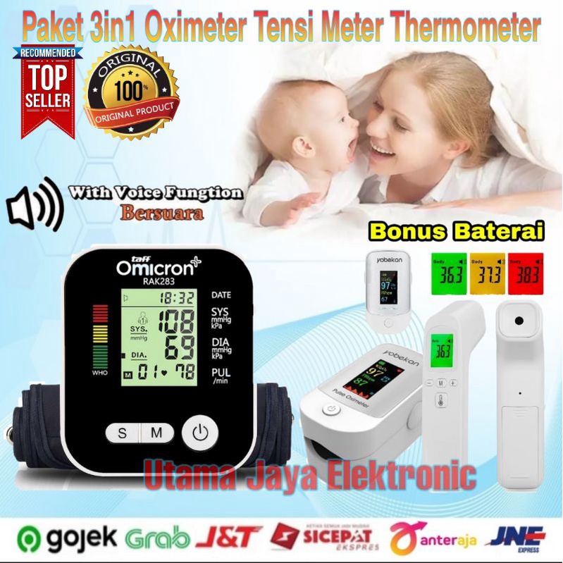 Paket 3in1 Thermometer Infrared Tensi Meter Oximeter Pulse Original