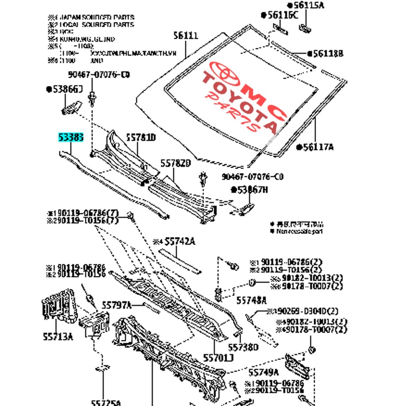 Karet Cowl Cup Kap Mesin Toyota Kijang Innova 53383-0K050