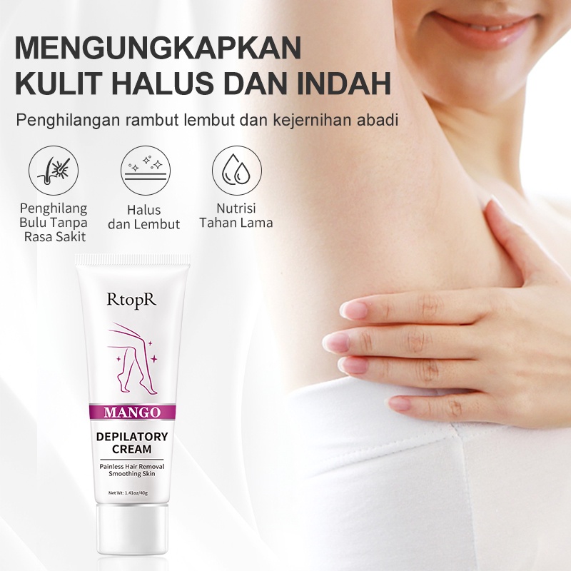 [BPOM]RtopR Mangga Depilatory Cream Body Krim Penghilang Rambut Efektif Tanpa Rasa Sakit untuk Pria dan Wanita Memutihkan Produk Rambut Rontok Ketiak Kaki Tangan 40g