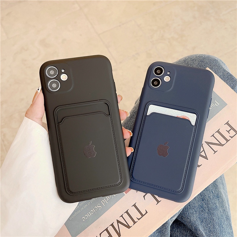 Silicone Card Holder Case Iphone 11 13 12 Pro Max Xs Max XR 7 8 Plus Se2020 dengan Logo All-Inclusive Portable Anti Jatuh Pelindung Case