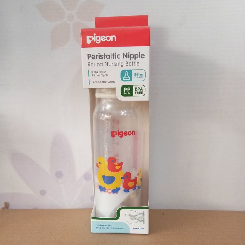 PIGEON PERISTALTIC NIPPLE ROUND BURSING BOTTLE SLIM NECK M(4,5BULAN) 240ML/8oZ