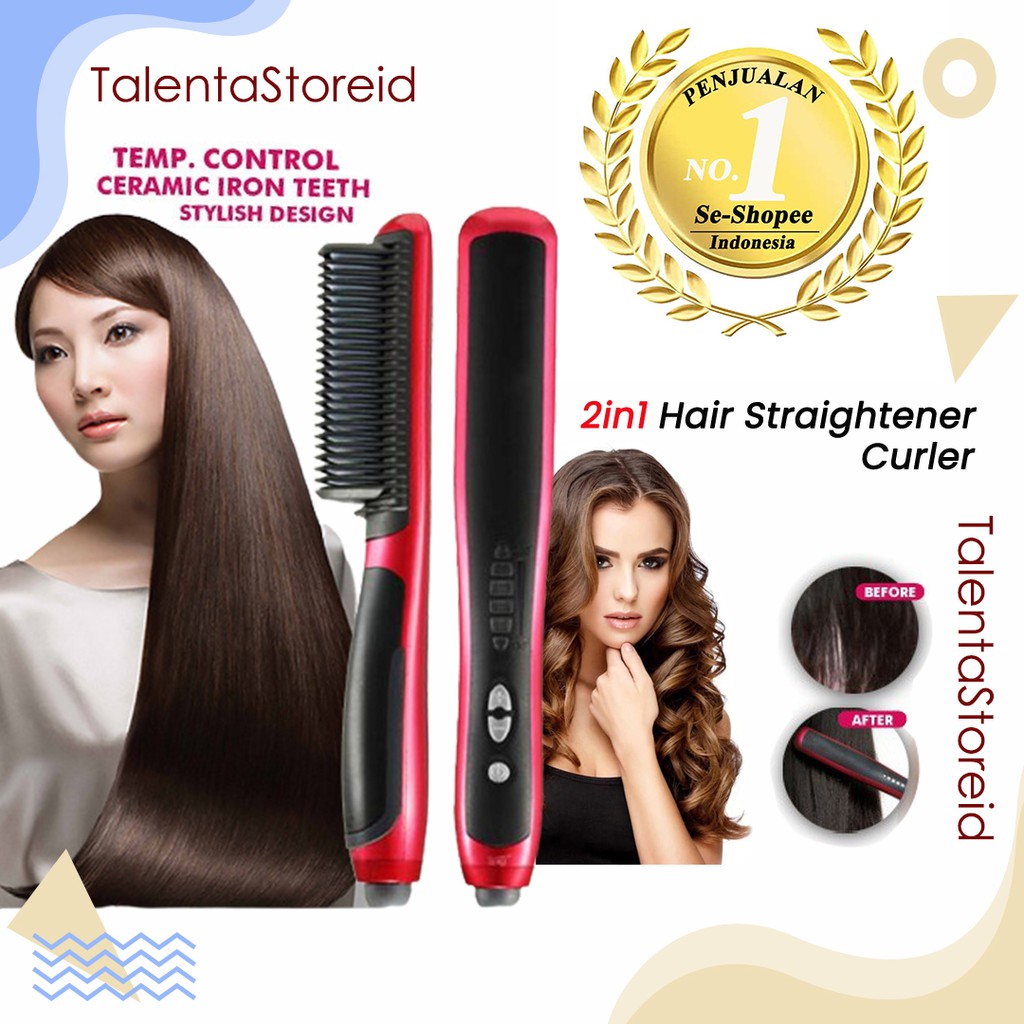 Catok 2in1 Fast Hair Straightener &amp; Curly Catok Sisir Pelurus dan Keriting Rambut dengan Temperatur Suhu