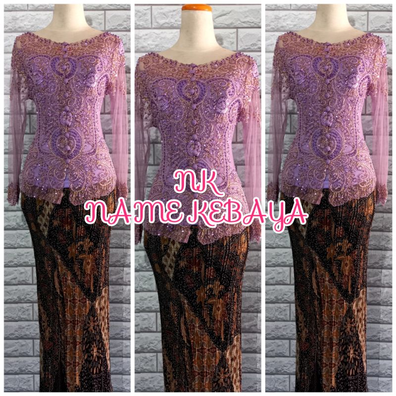 set kebaya wisuda lebaya lilac + longtorso dan rok batik