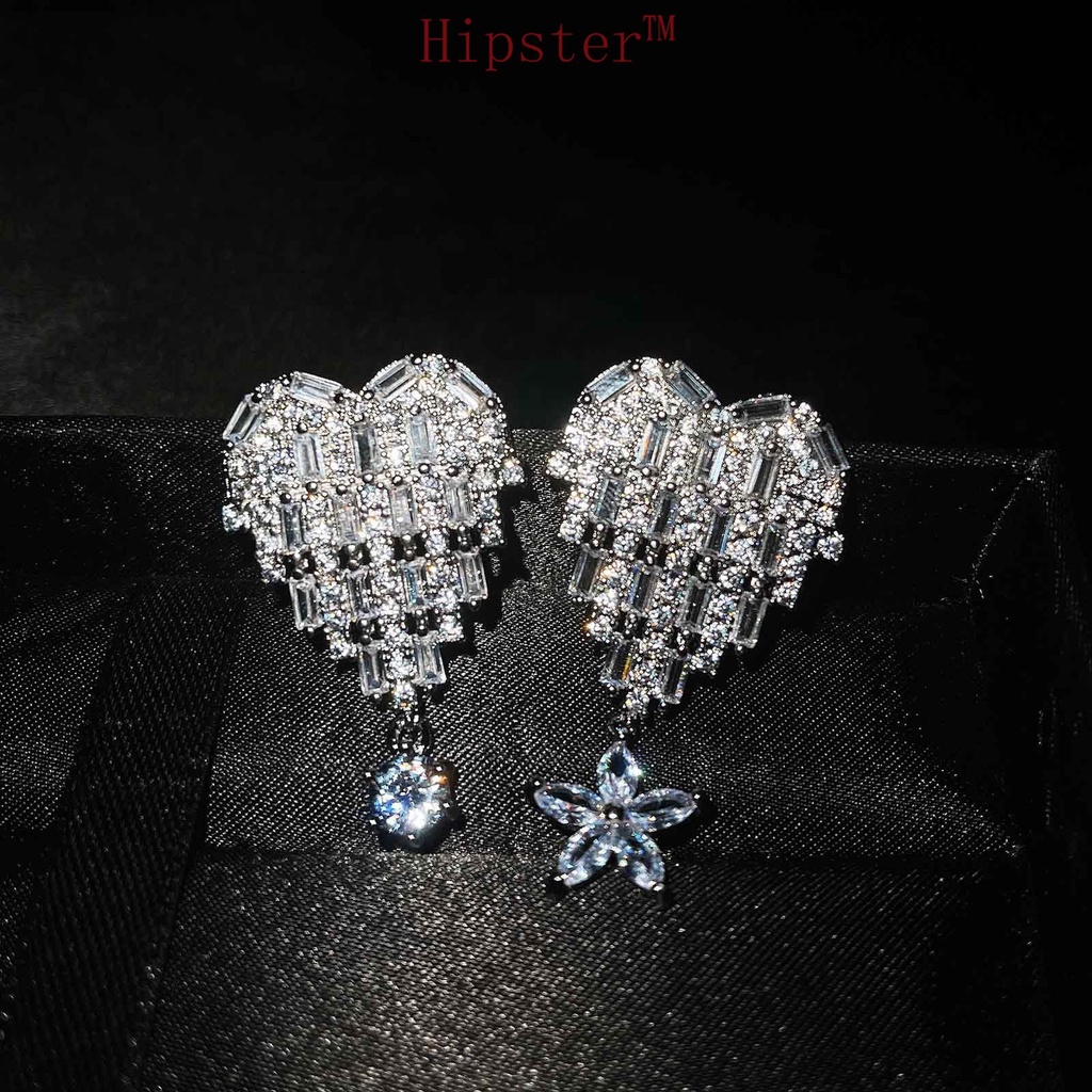 New Fashion Hot Sale Classic Micro-Inlaid Diamond Love Heart-Shaped Asymmetric Earrings