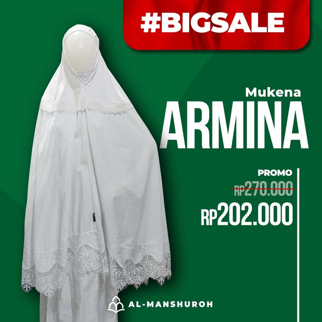 Mukena Renda Dewasa Putih Katun Paris Jumbo / Mukena Umroh Armina