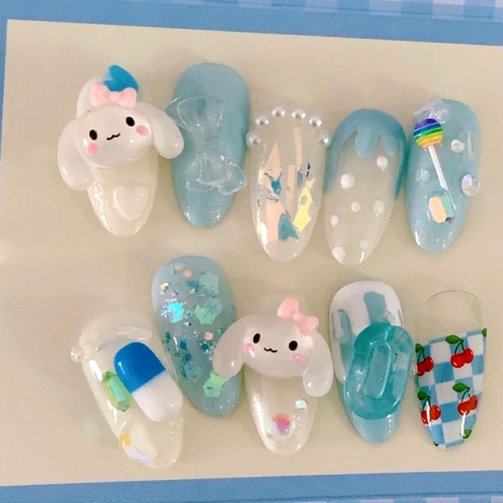 Needway   Puppy Nail Art Perhiasan Gaya Jepang Transparan Kartun Telinga Besar Anjing DIY Hiasan Kuku