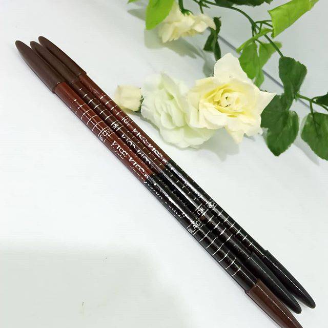 Pensil Alis Kiss &amp; Kiss Dua Warna Coklat Hitam - Kis Kis Eyebrow Pencil 2 in 1 Black Brown