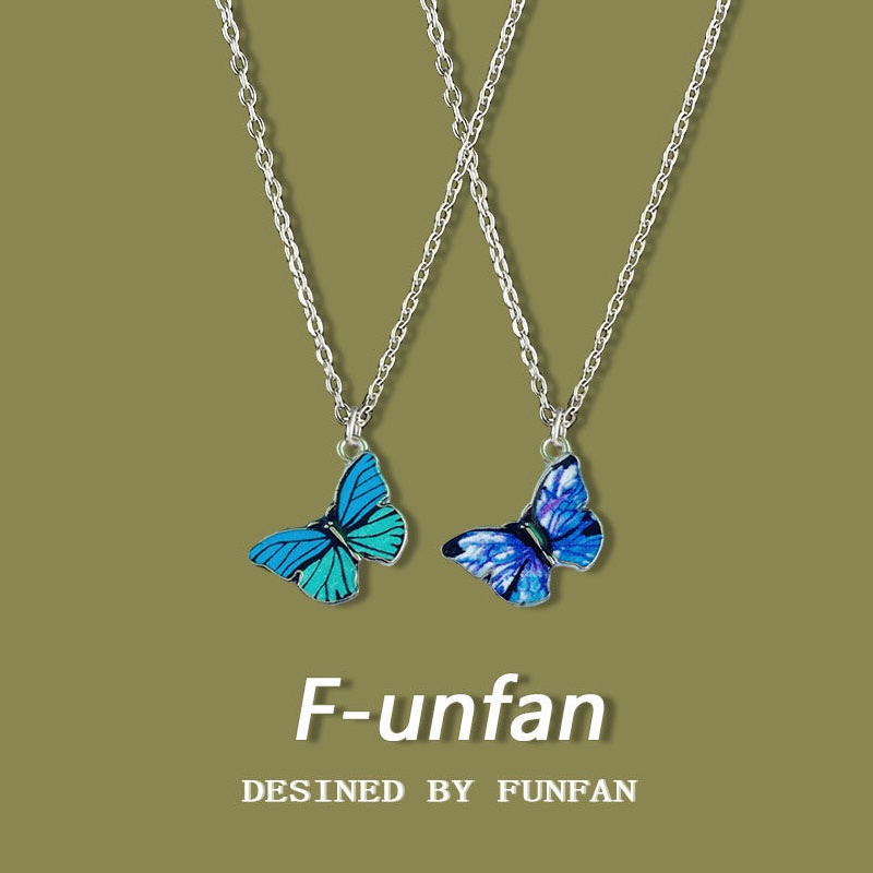 2pcs / set Kalung Rantai Choker Hias Liontin Kupu-Kupu Spaceman Ghost Heart Warna Silver Untuk Wanita