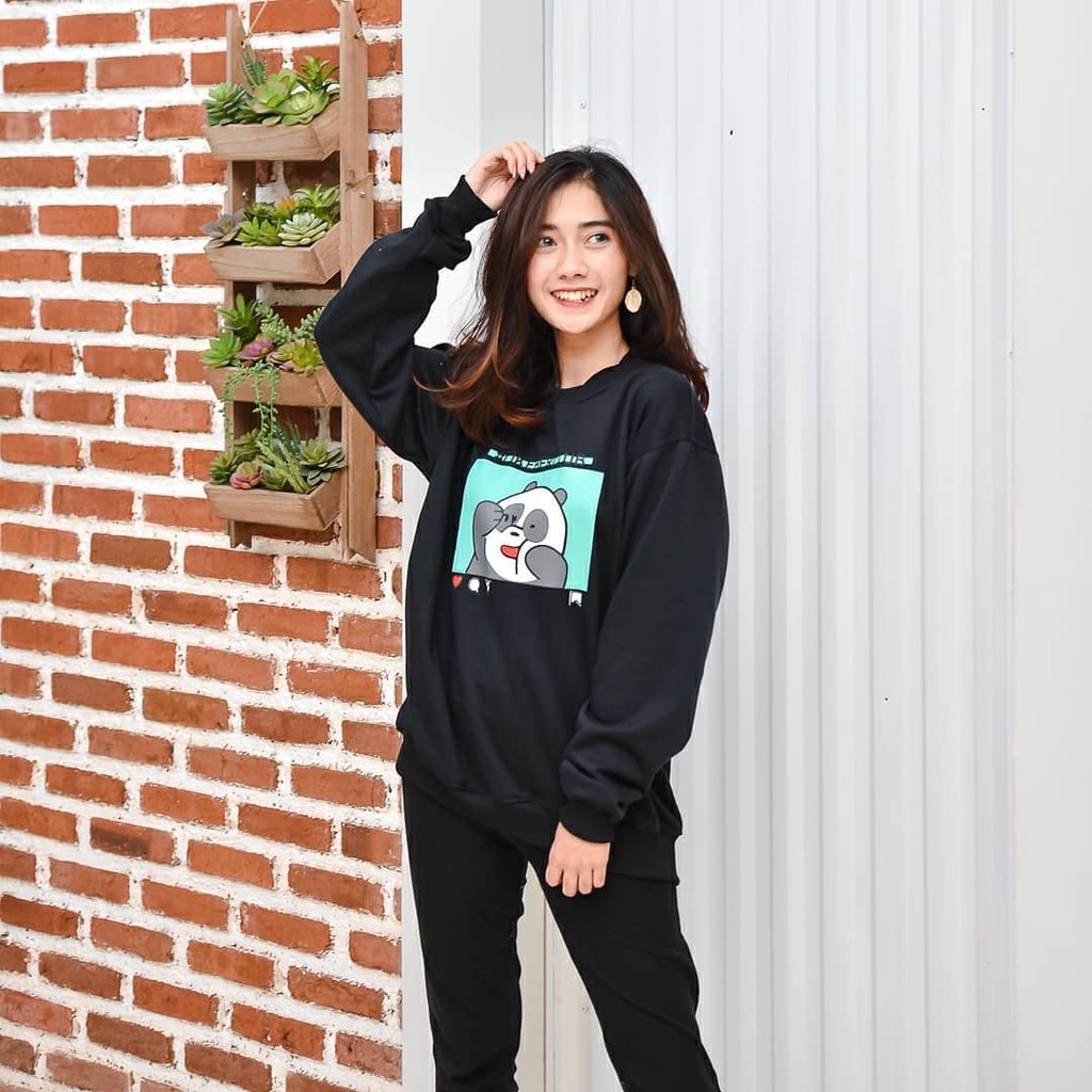 SWEATER REMAJA WANITA KOREA CASUAL PANDA BEAR LIKE SWEATER ALL SIZE TRENDING STYLISH KECE