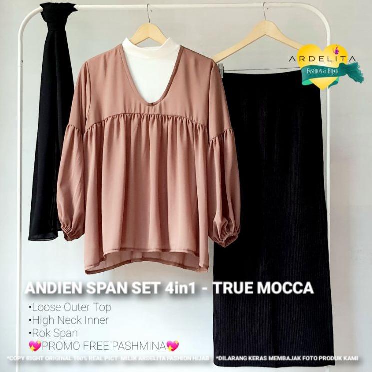 (HARGA SPESIAL) ANDIEN SET HEMAT  LENGKAP  PROMO  ORI 100%  OUTER  SPAN  SET  FREE  PASHMINA/OOTD HI