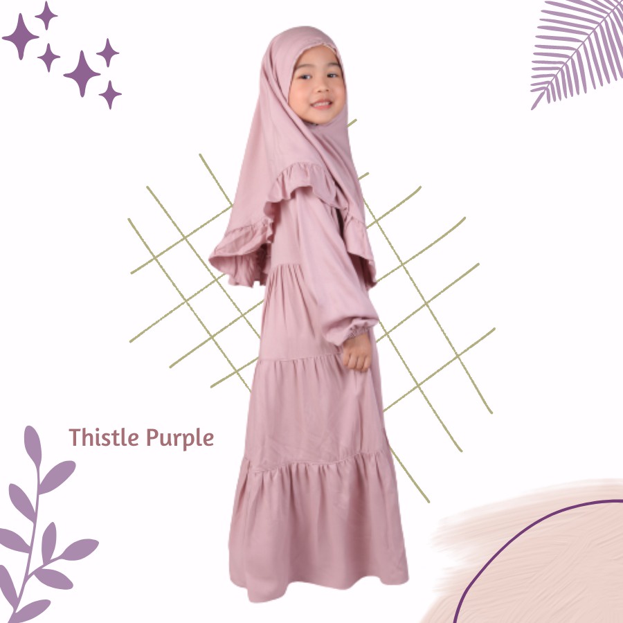 Syalu Set Gamis Rayya Anak Usia 1-2 Tahun Bahan Rayon Polos Thistle