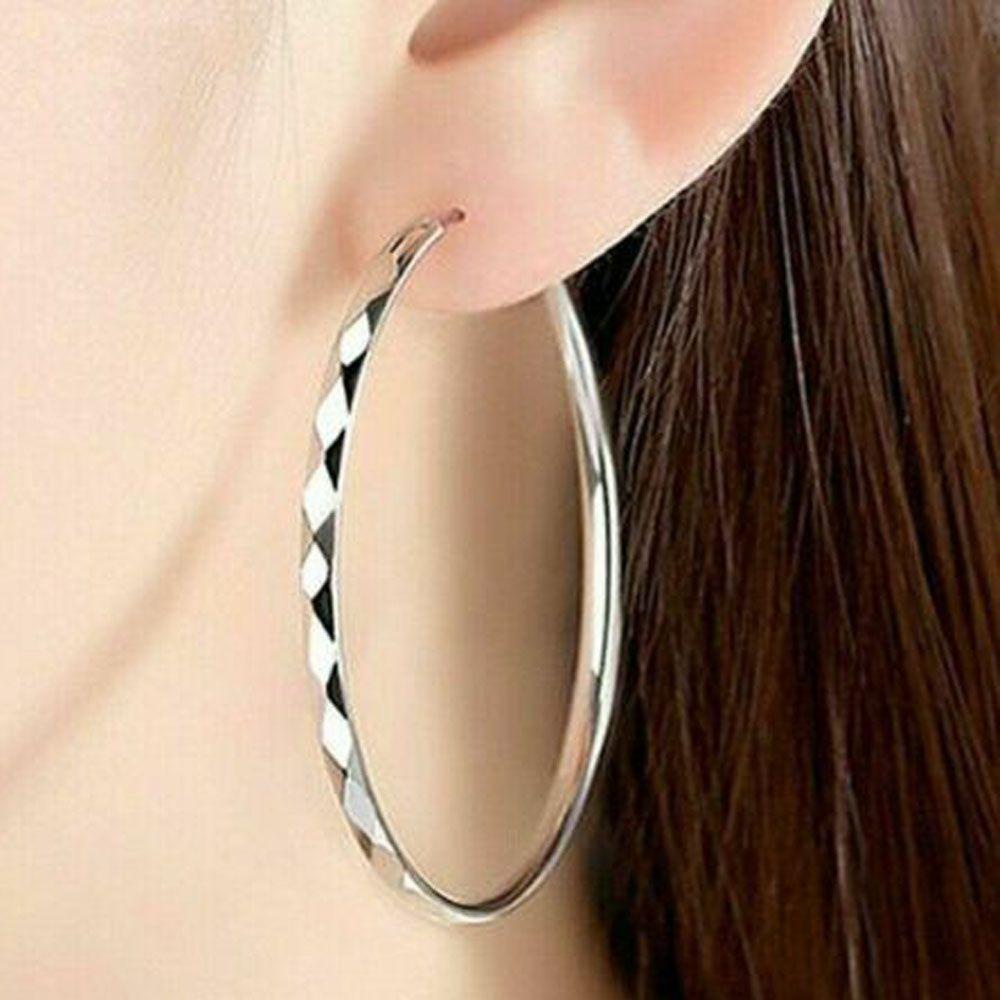 Top Hoop Earrings 30mm-60mm Perhiasan Tindik Warna Silver Anting Loop Halus