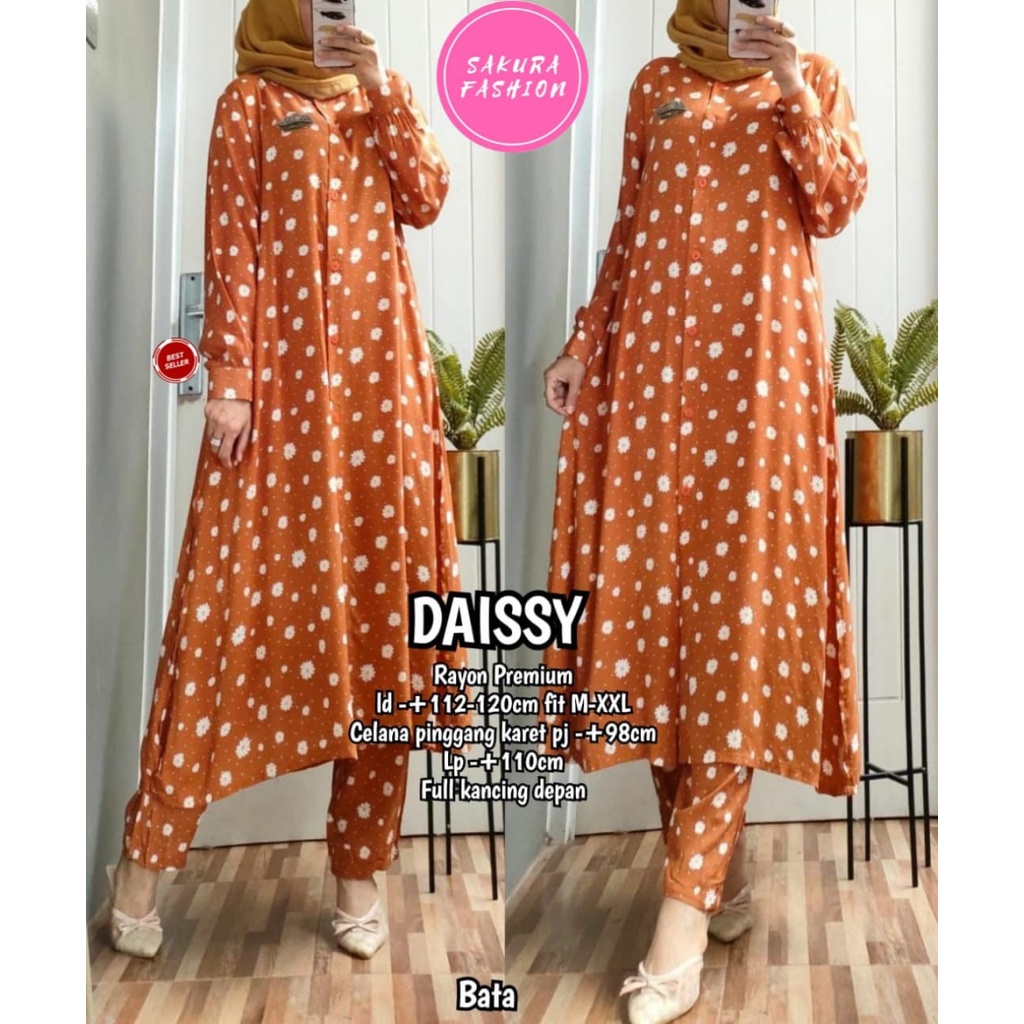 DAISSY SET BY SAKURA ONE SET SETELAN SETCEL TUNIK JUMBO BUNGA BAHAN RAYON PREMIUM LD 120 CM FIT M-XX