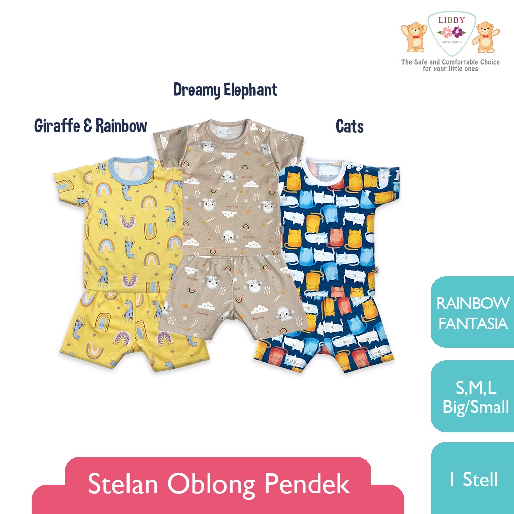 LIBBY Stelan Oblong Pendek - Celana Pendek Motif Rainbow Fantasia 1 stel (Tersedia varian ukuran)